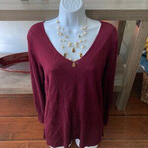 Banana Republic Burgundy Lightweight Long Sleeve V Neck Sweater M